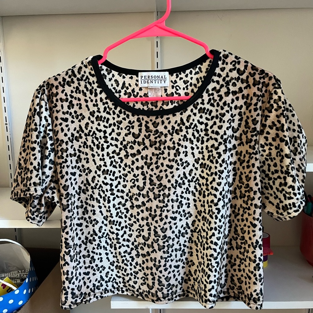 Y2K Personal Identity Faux Velvet Leopard Crop Top size Large